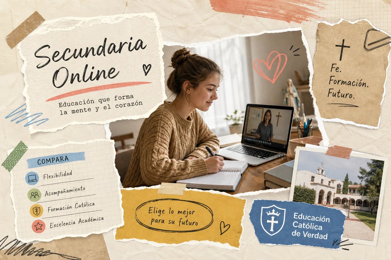 Estudiante de secundaria estudiando en casa